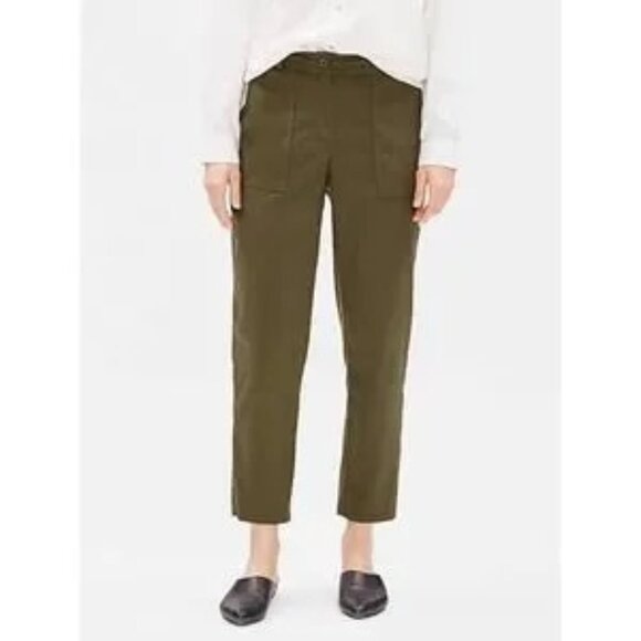 NWT Eileen Fisher Olive Ankle Pant Soft Organic Cotton Twill Size 14P - Picture 1 of 9